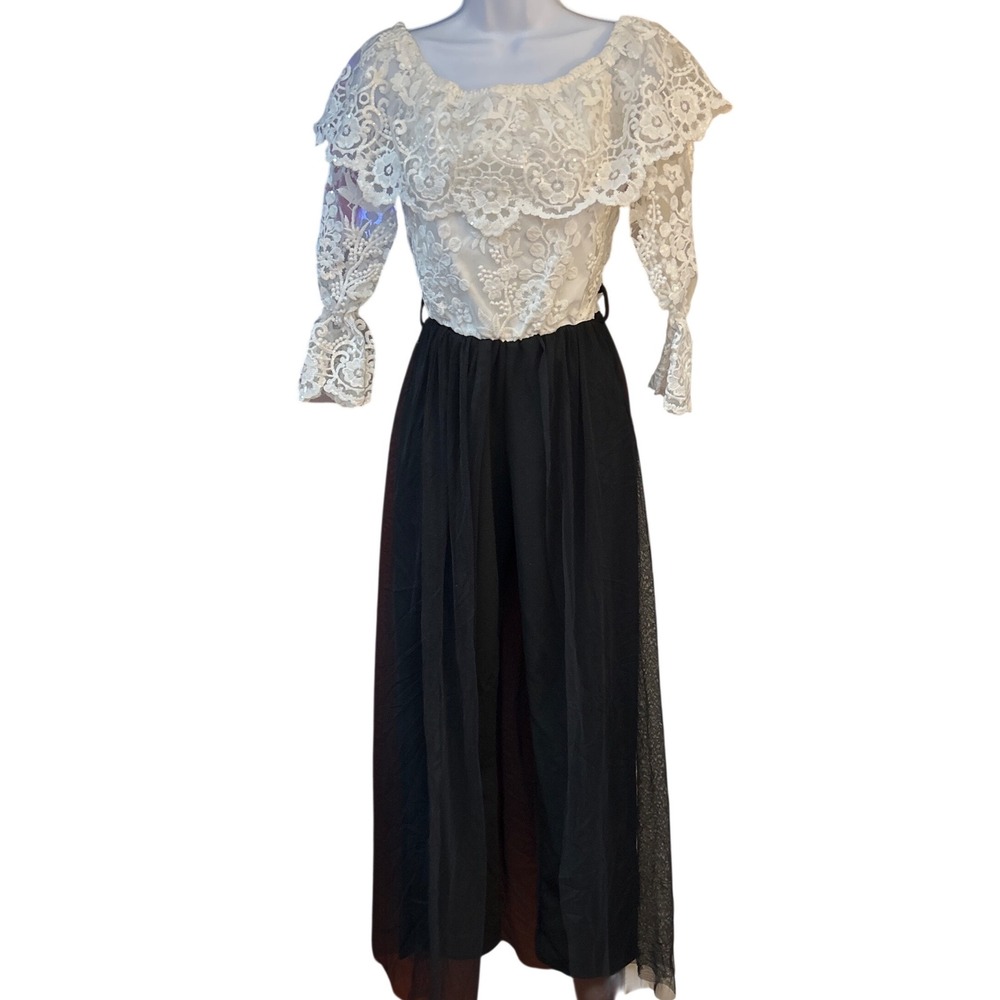 Vintage Tek Srill 2 Gown Whimsigoth Romantic Lace Tulle Off Shoulder jumpsuit